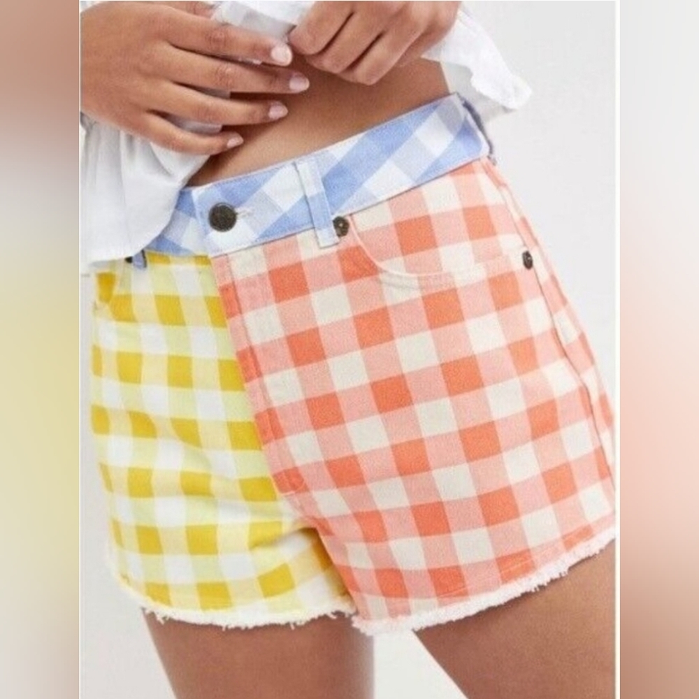 Anthropologie Farm Rio gingham color block shorts xs